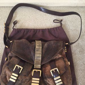 Michael Kors Brown Gold Distressed Crossbody Bag Purse